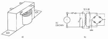 變壓器 a)外形圖 b)電路圖
